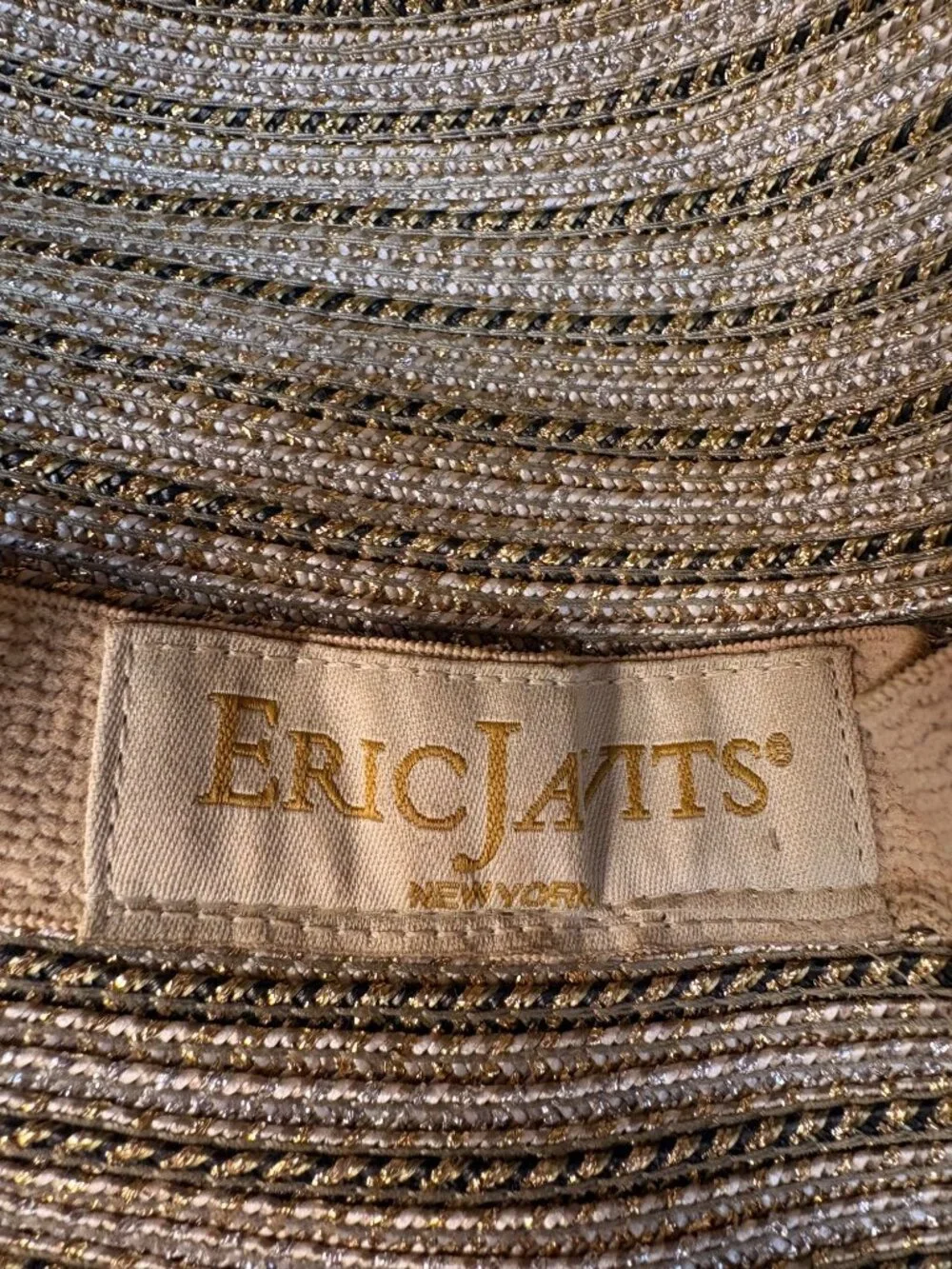 Eric Javits Womens Gold Wide Brim Sun Hat Lightweight Metallic Straw Blend - Picture 5 of 9